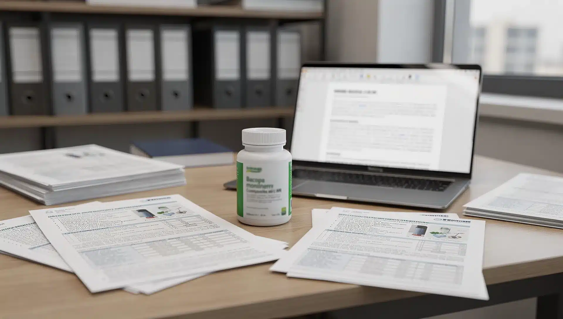 Bacopa monnieri: cosa resta dei benefici tra studi clinici e regole italiane 1 Flacone di integratore con Bacopa monnieri accanto a documenti normativi e studi clinici su una scrivania