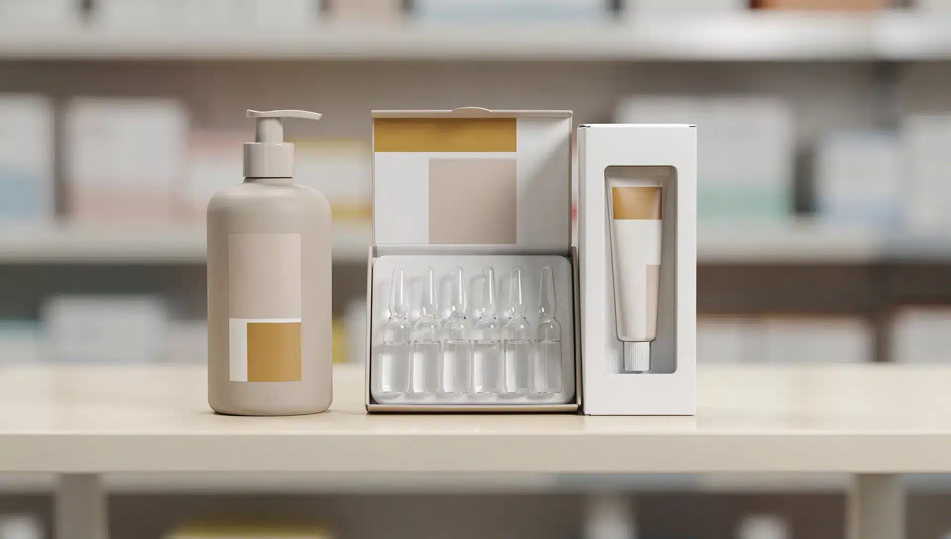 Scaffale con shampoo anticaduta, fiale e trattamento topico a confronto in farmacia